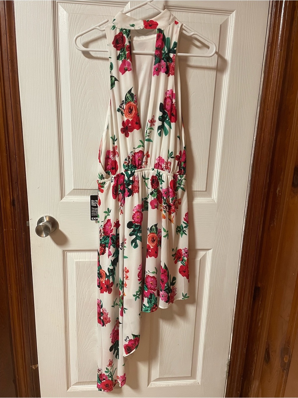 Express White Floral Halter Dress with Pink & Green Accents